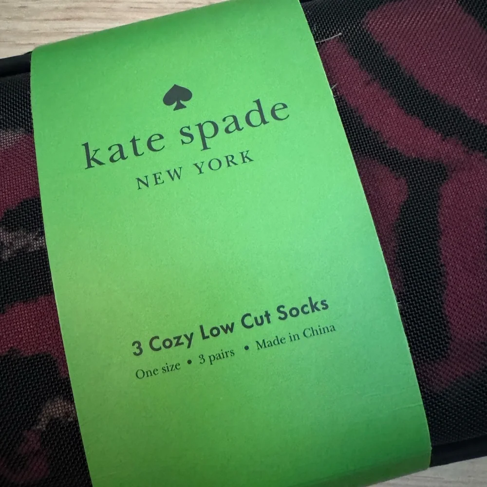 Kate Spade Black & Pink 3 Pairs Cozy Low Cut SOCKS NWT in Reusable Bag Designer